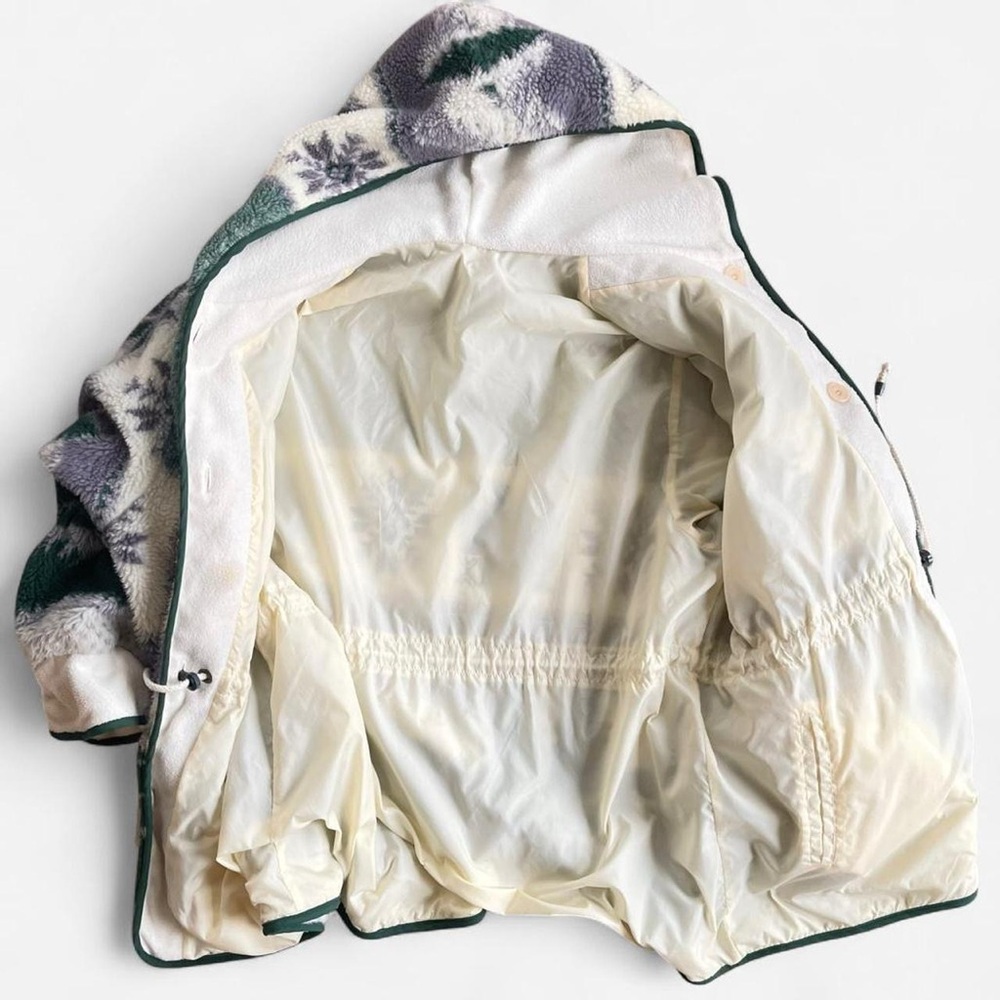 Vintage CS Signature Heavy Fleece Hooded Button Front Jacket Forest Moose Bear - Picture 5 of 8